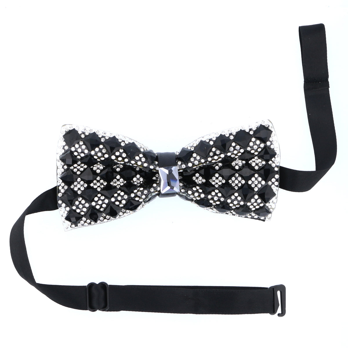 Black and Silver Diamond Patterned Crystal Glam Bow Tie