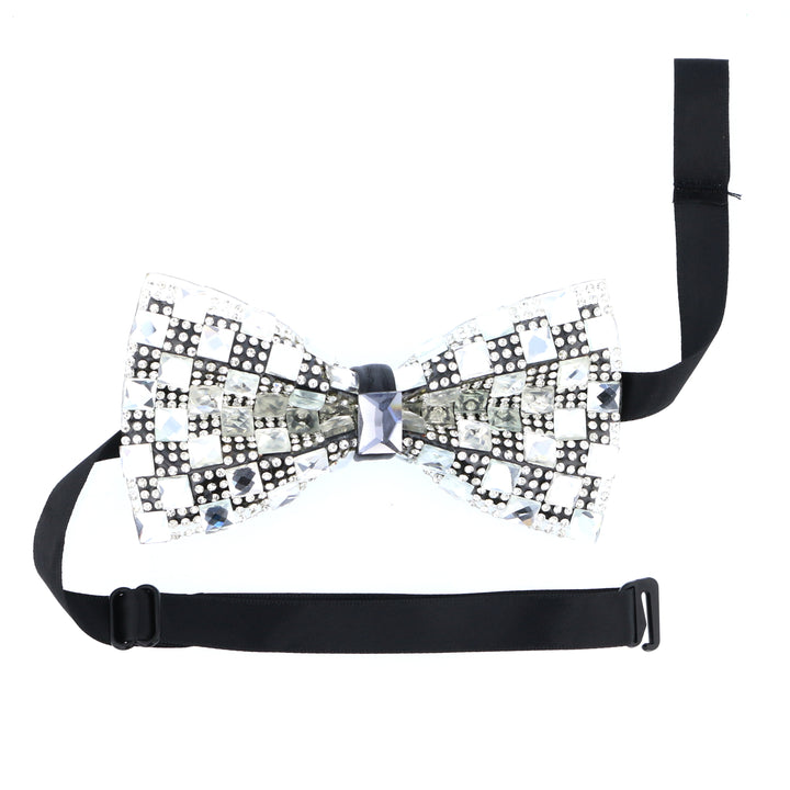Silver Square Patterned Crystal Glam Bow Tie