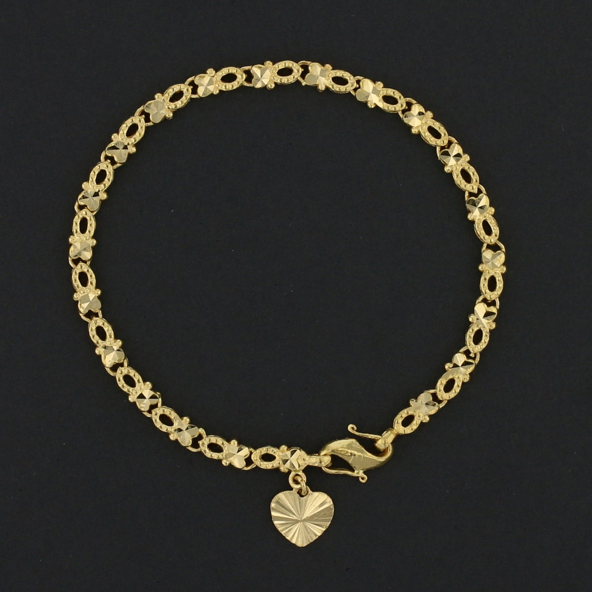 Vintage Link Bracelet with Textured Heart Charm