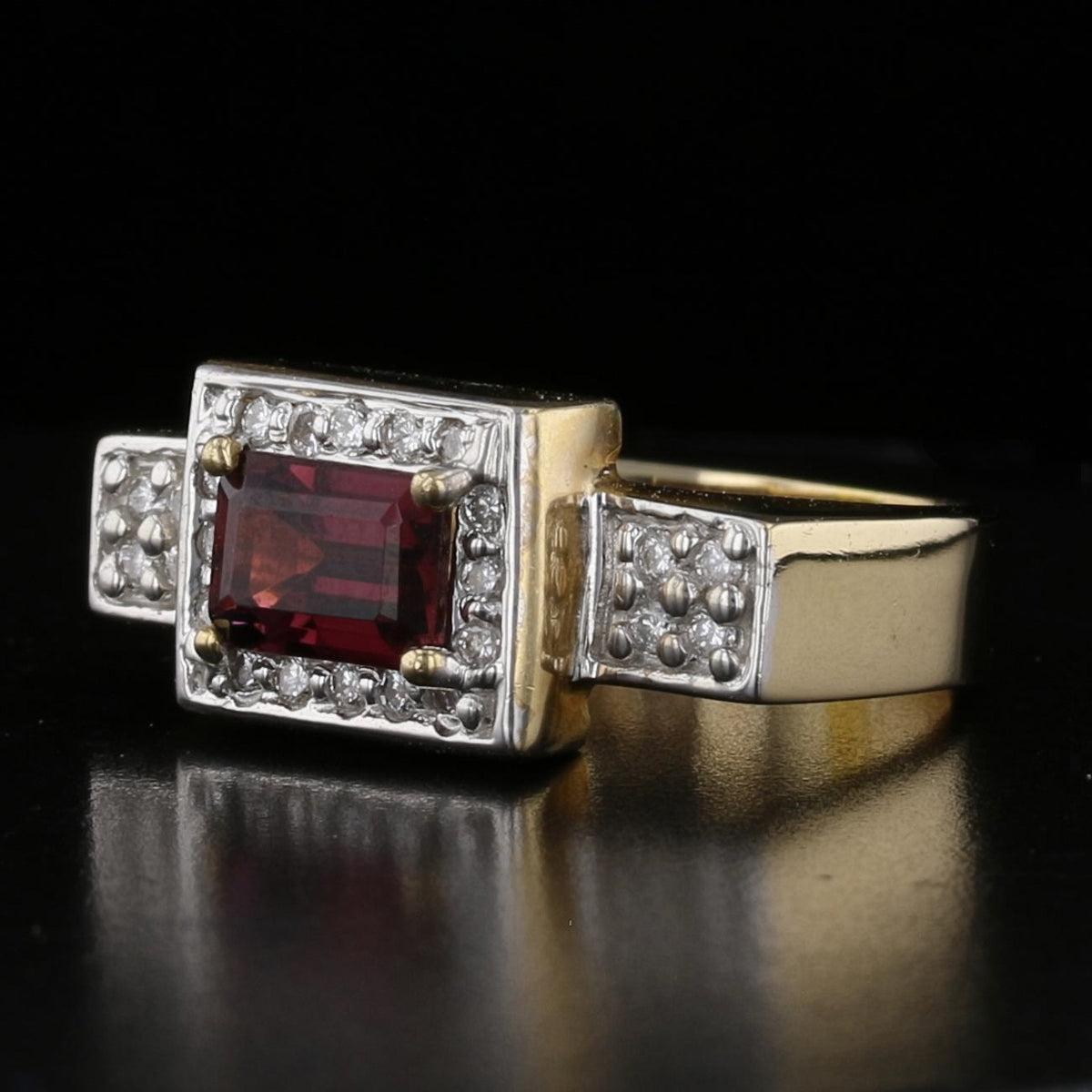 Vintage Red Tourmaline & Diamond Ring
