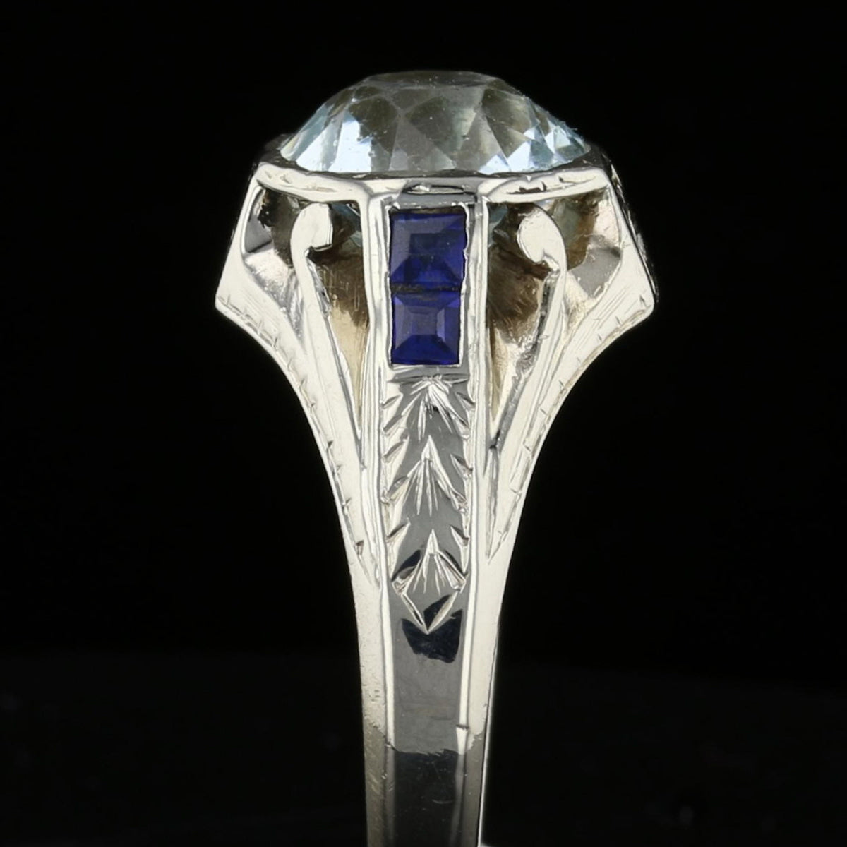 Old Miner Cut Aqua Sapphire Ring