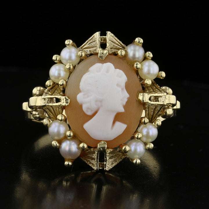 Vintage Cameo and Seed Pearl Ring
