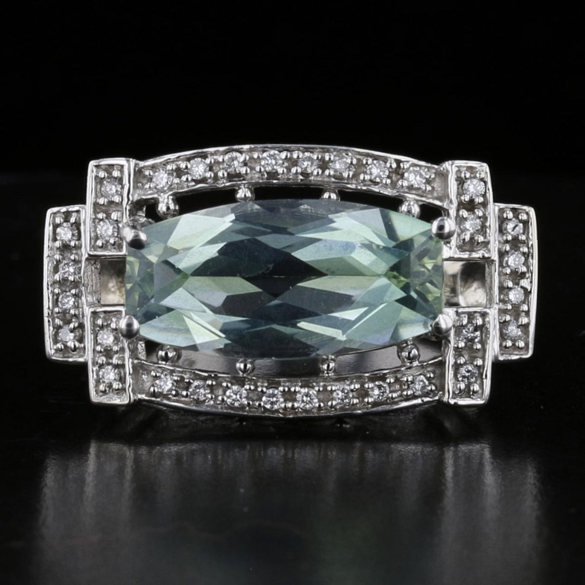 Vintage Green Topaz & Diamond Ring