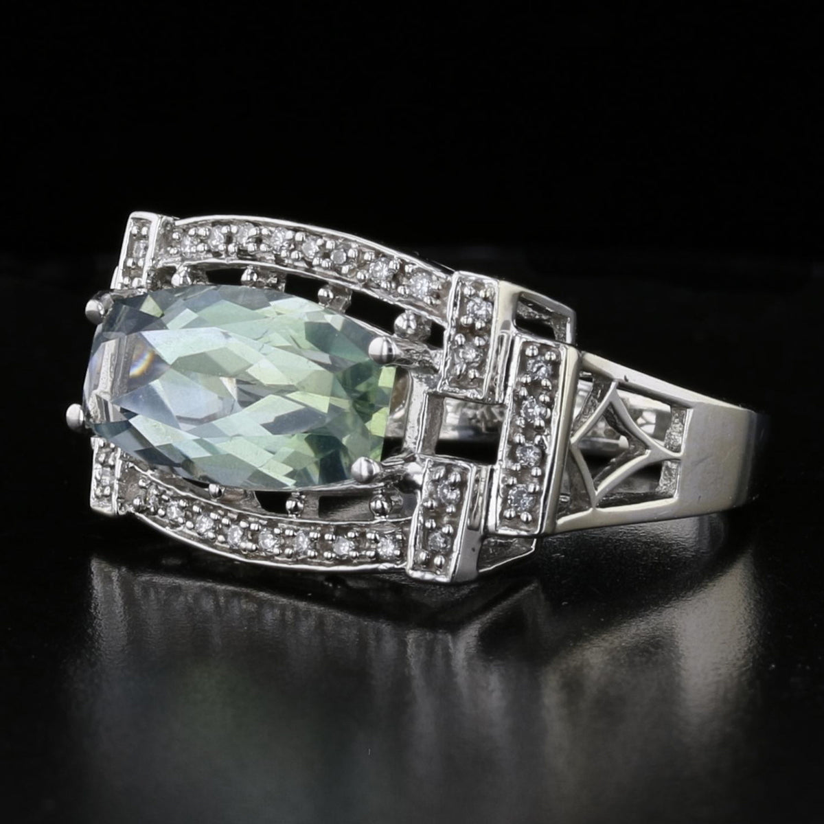 Vintage Green Topaz & Diamond Ring