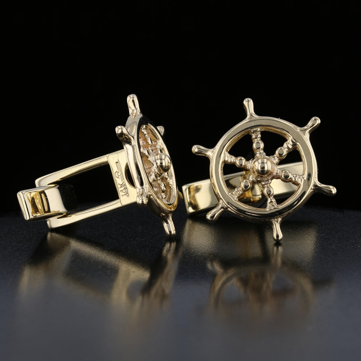 Vintage Ship Wheel Cufflinks in Yellow Gold