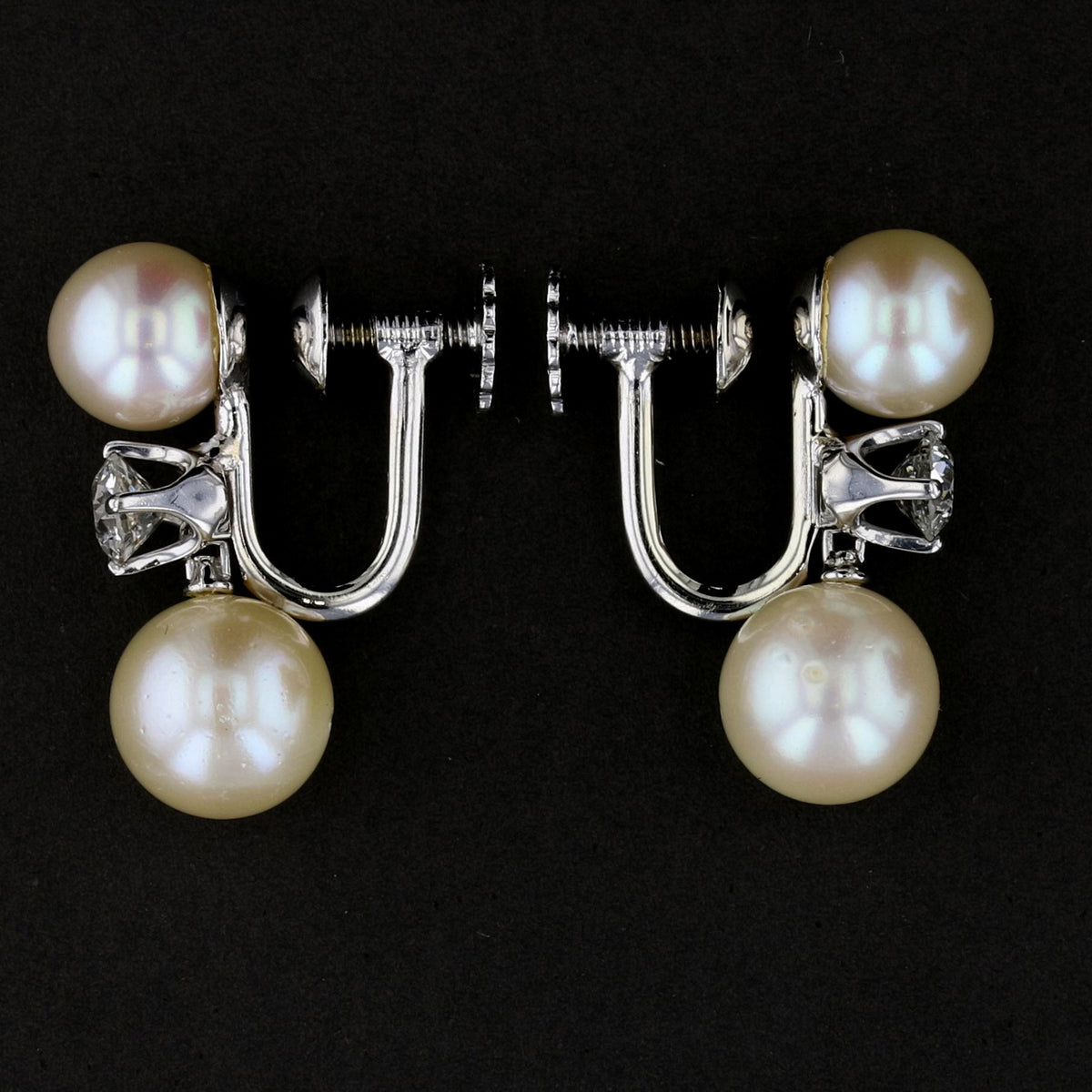 Antique Diamond Akoya Pearl Earrings