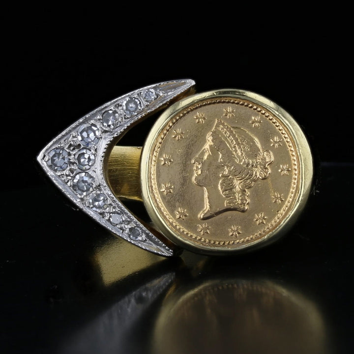 1849 $1 Liberty Head Coin Diamond Ring