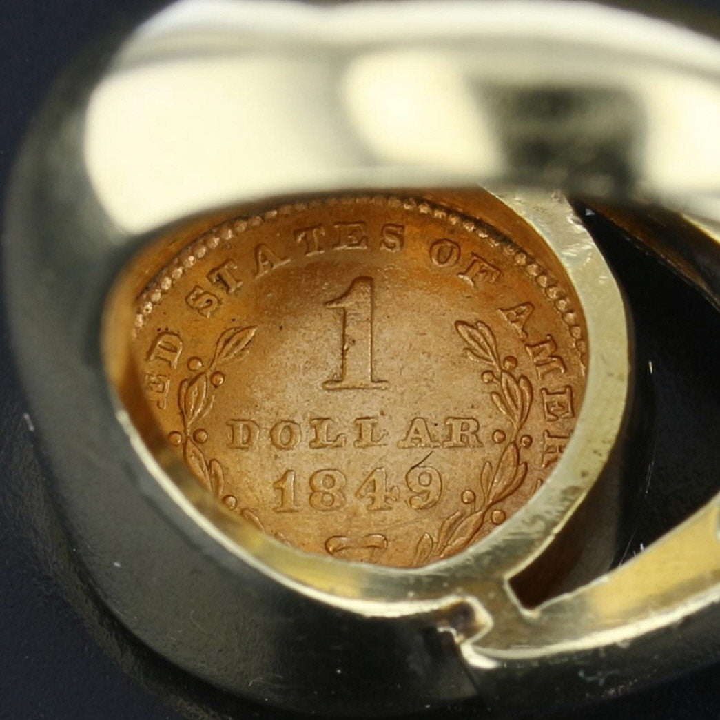 1849 $1 Liberty Head Coin Diamond Ring