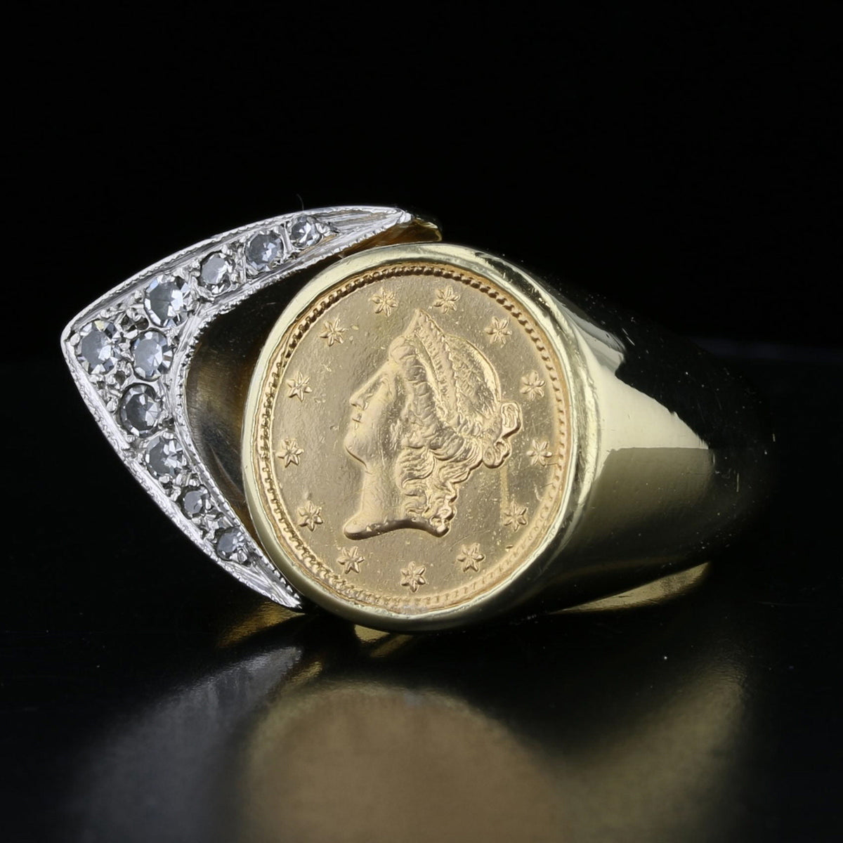 1849 $1 Liberty Head Coin Diamond Ring