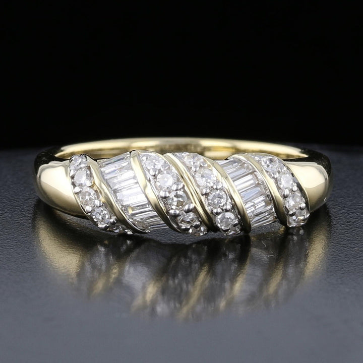 Vintage Yellow Gold Baguette and Round Diamond Ring