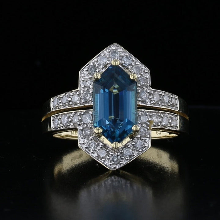 Vintage London Blue Topaz and Diamond Ring