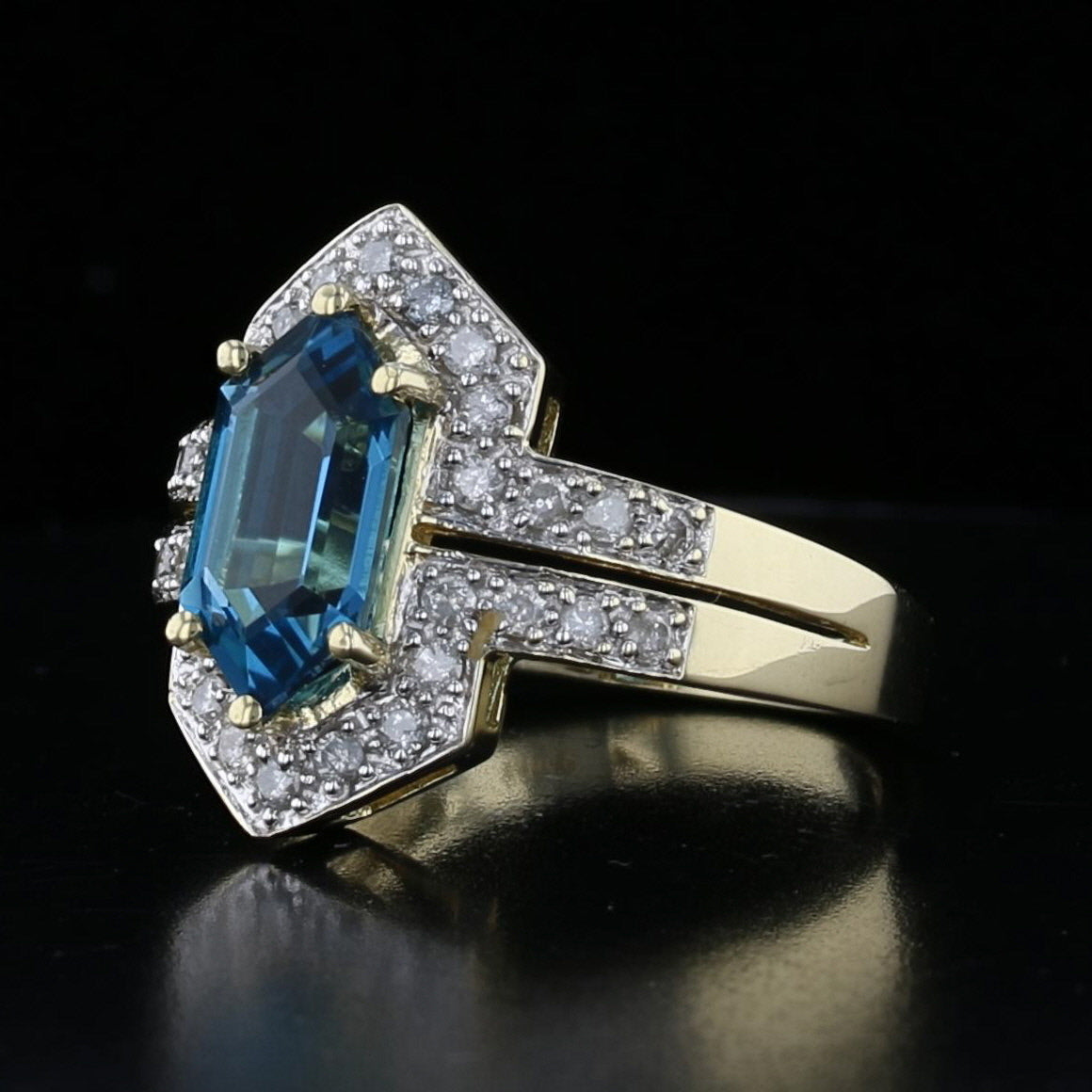 Vintage London Blue Topaz and Diamond Ring