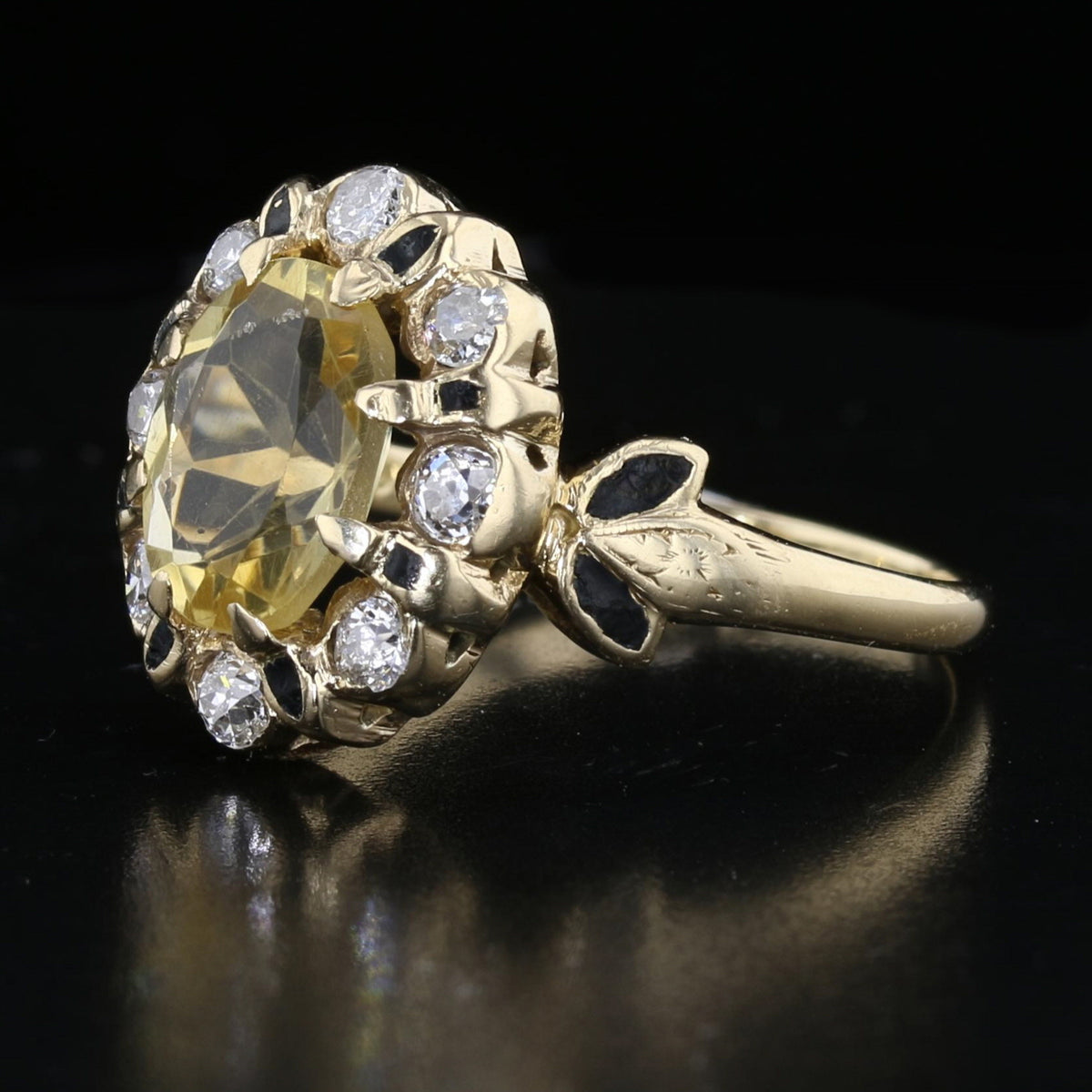 Vintage 14K Yellow Gold Citrine & Diamond Halo Ring – 2.6ct Oval Citrine