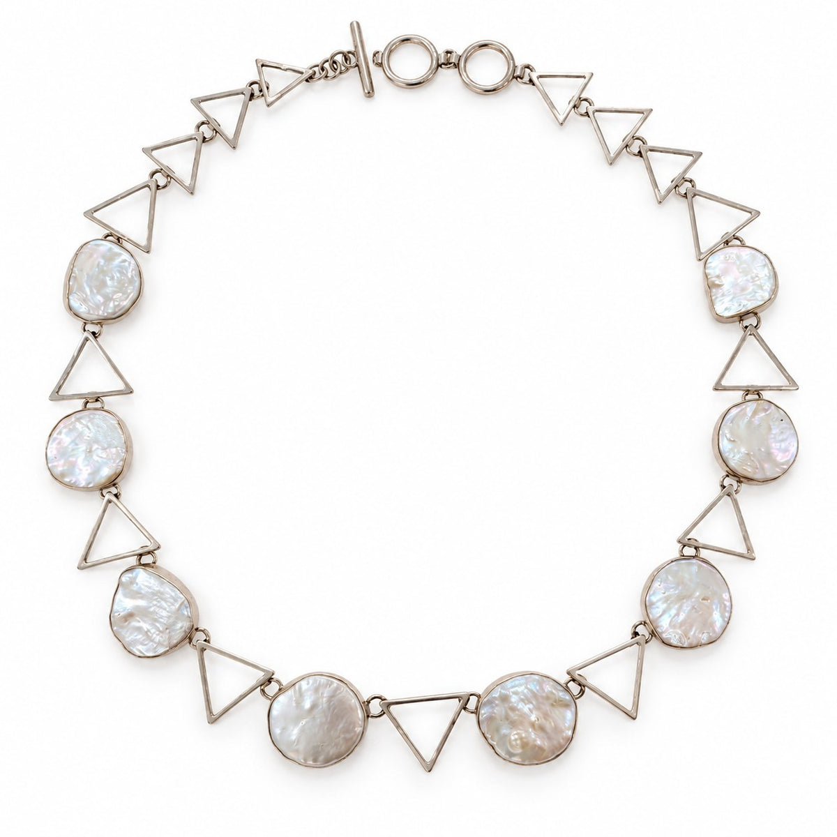 Sterling Silver Coin Pearl & Open Triangle Necklace 894014 — second view