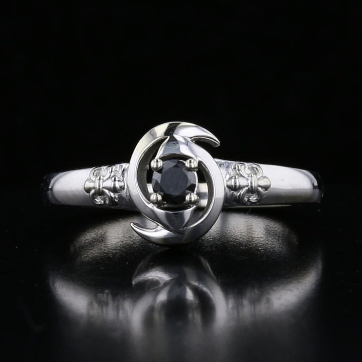 Vintage 14K White Gold Hurricane Symbol Black Diamond Ring