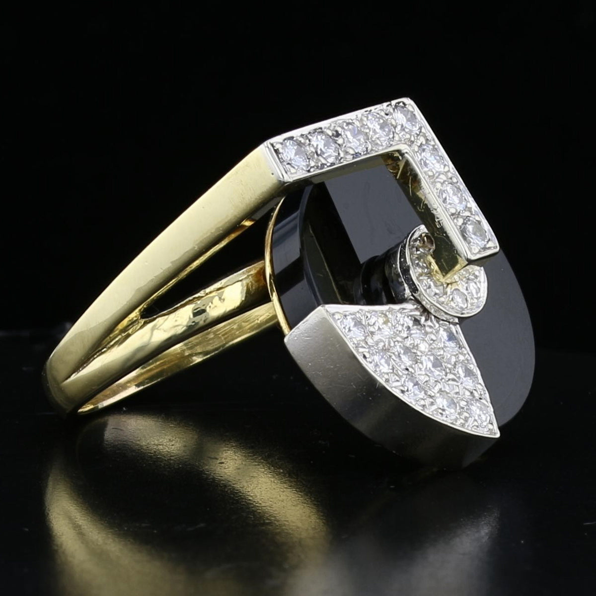 Record Player Ring with Spinning Black Onyx & Diamonds