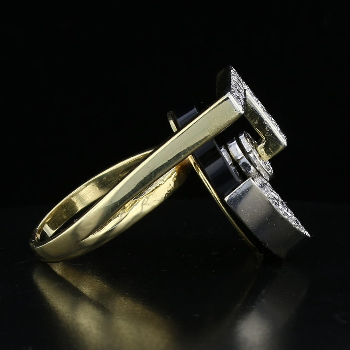 Record Player Ring with Spinning Black Onyx & Diamonds