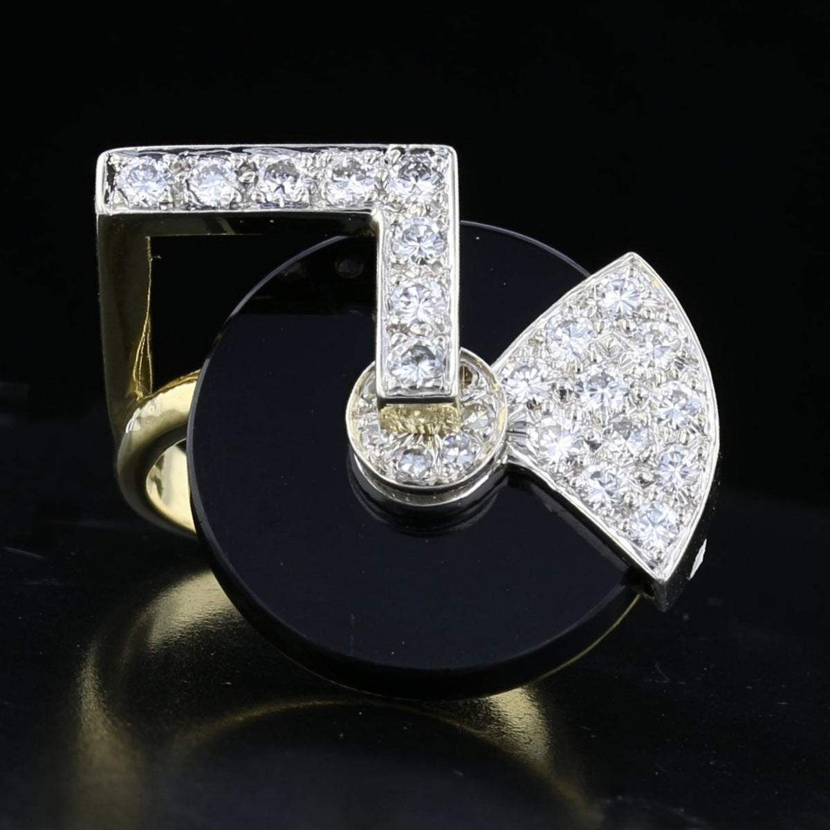 Record Player Ring with Spinning Black Onyx & Diamonds