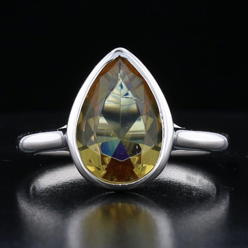 Sterling Silver Bezel VooDooStone Pear Shape Ring