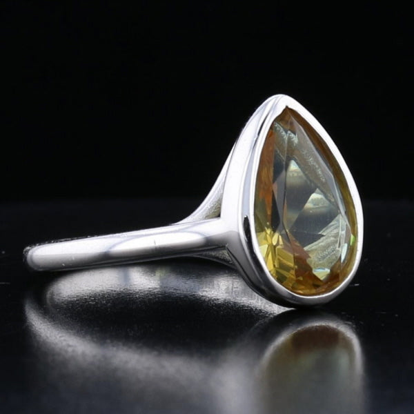 Sterling Silver Bezel VooDooStone Pear Shape Ring