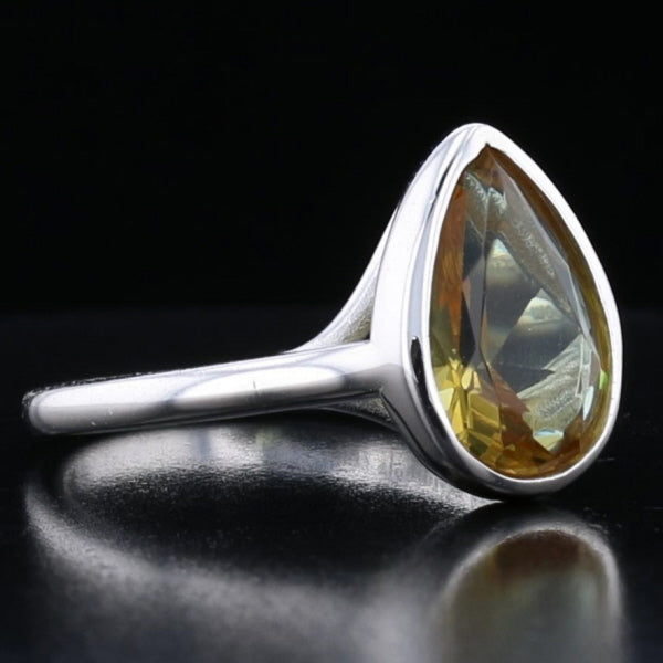 Sterling Silver Bezel VooDooStone Pear Shape Ring