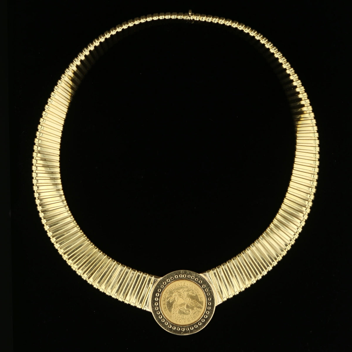 Vintage 18K Yellow Gold 1880 $5 Liberty Coin Diamond Choker Necklace