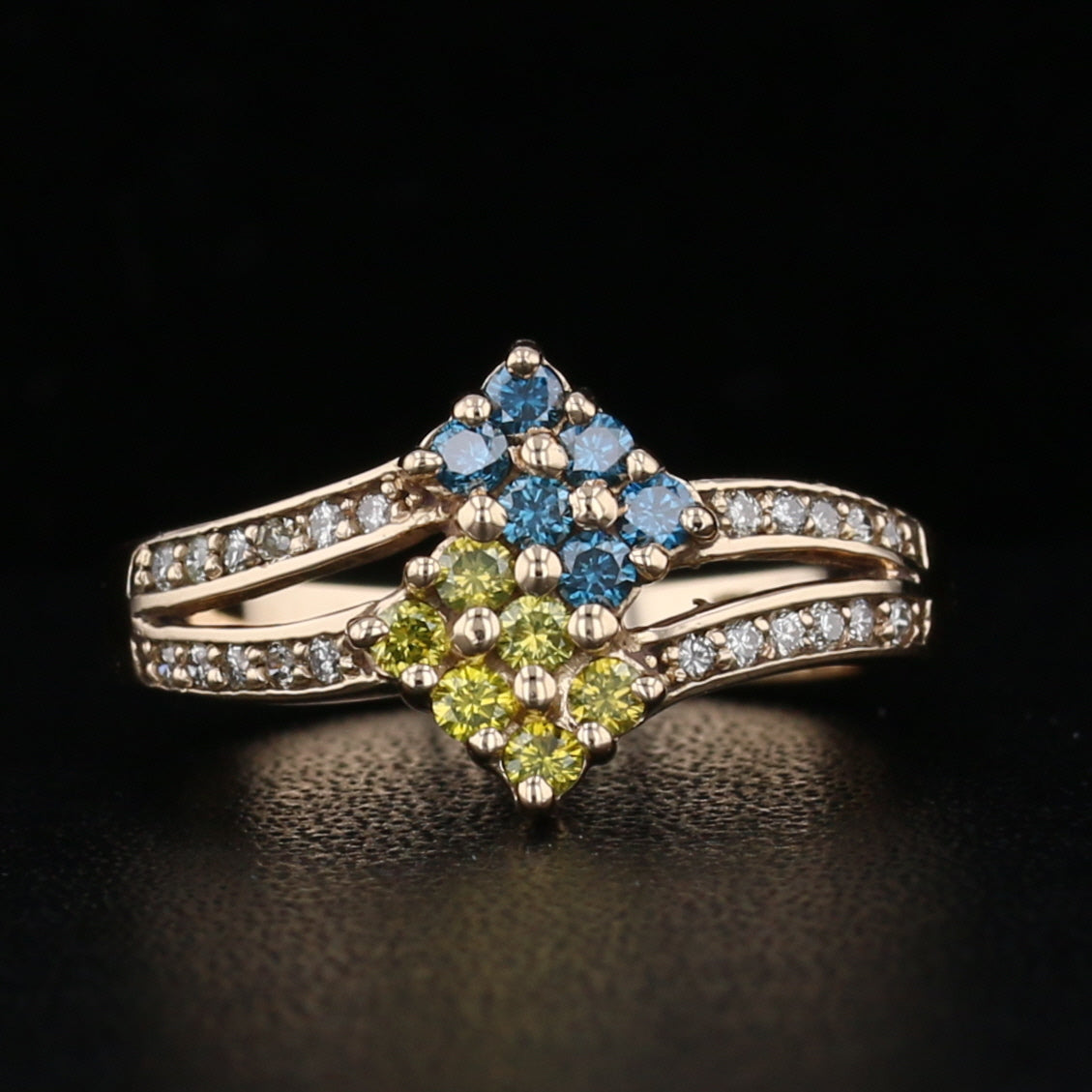 Blue & Yellow Diamond Cluster Ring