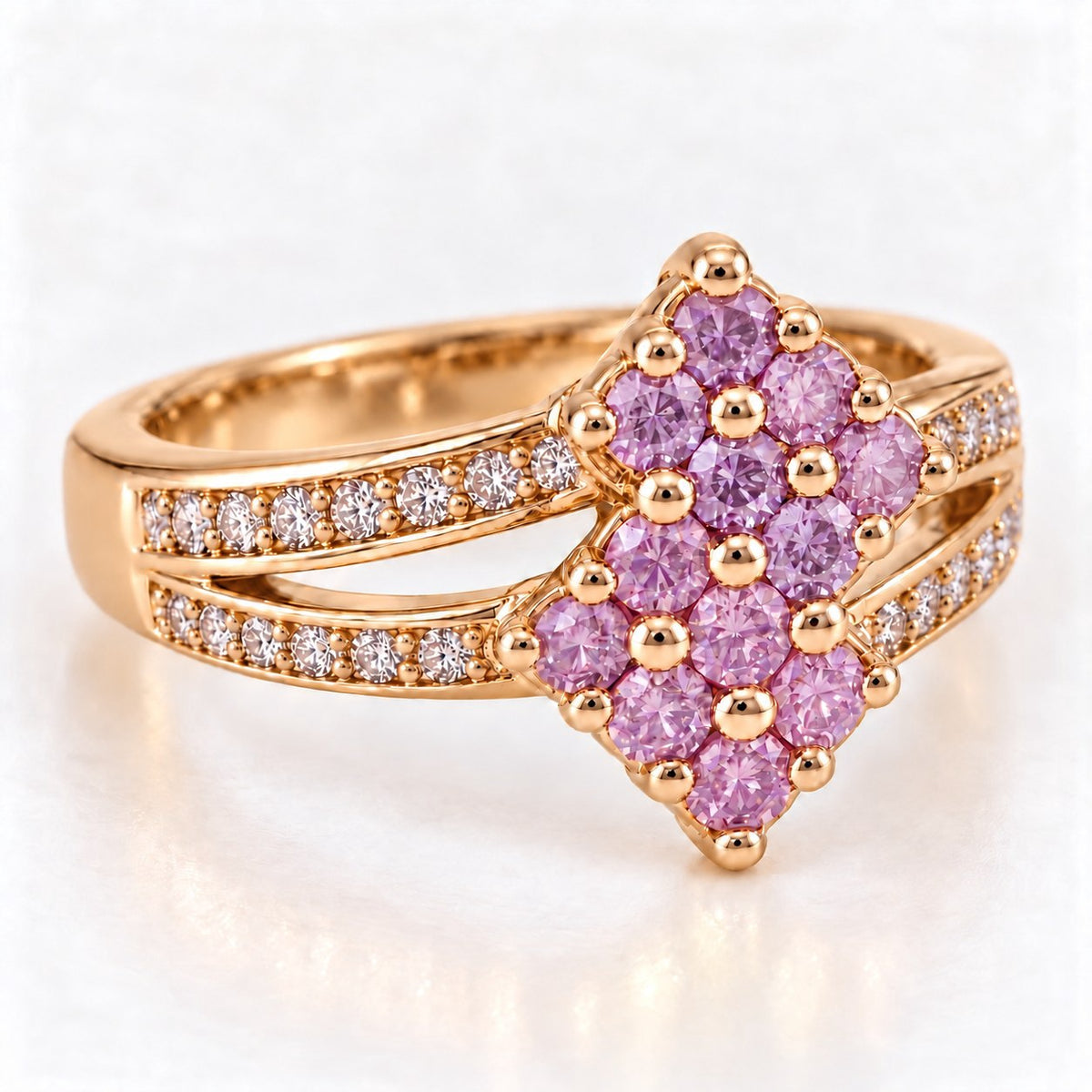 14K Yellow Gold Pink Diamond Cluster Ring, Size 7 894310 — second view