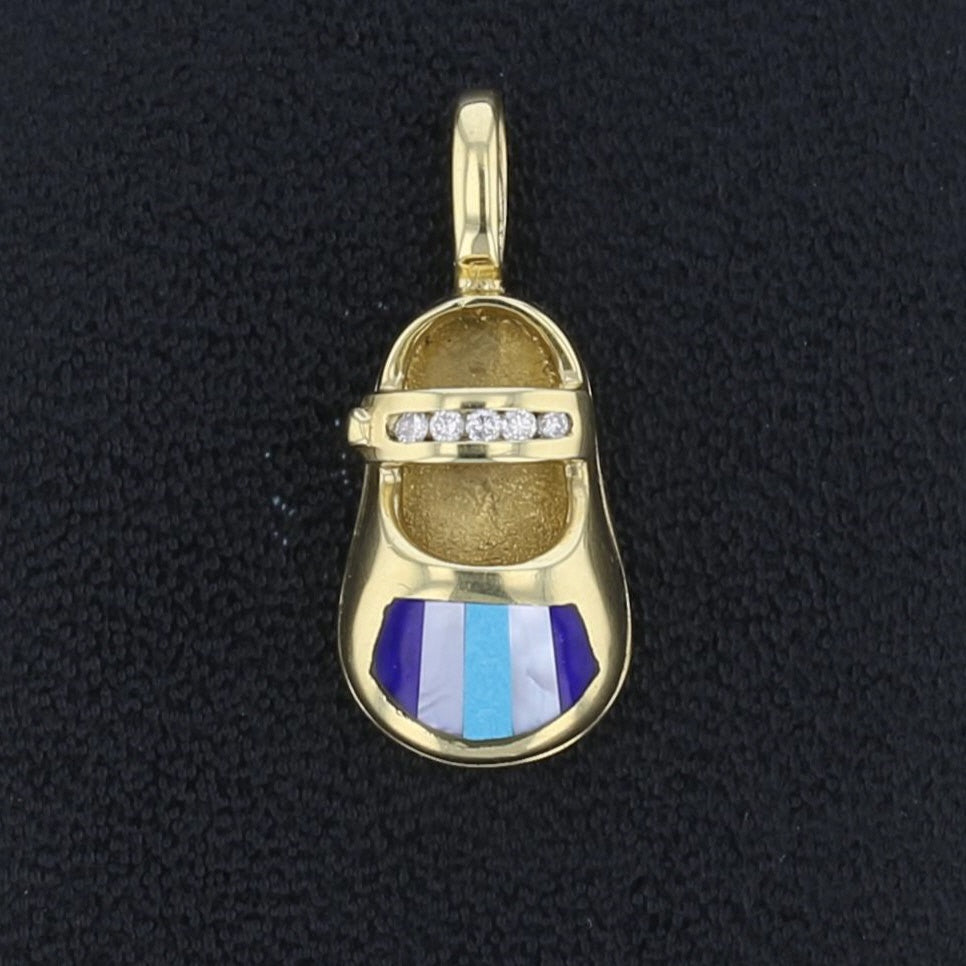 Diamond Lapis Tq MOP Shoe Pendant