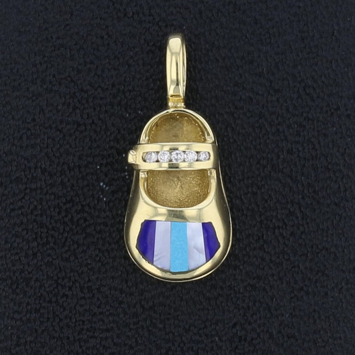 Diamond Lapis Tq MOP Shoe Pendant