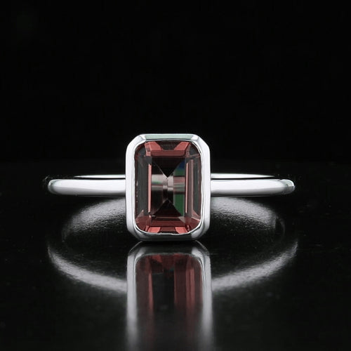 Emerald-Cut Bezel-Set VooDooStone™ Sterling Silver Ring