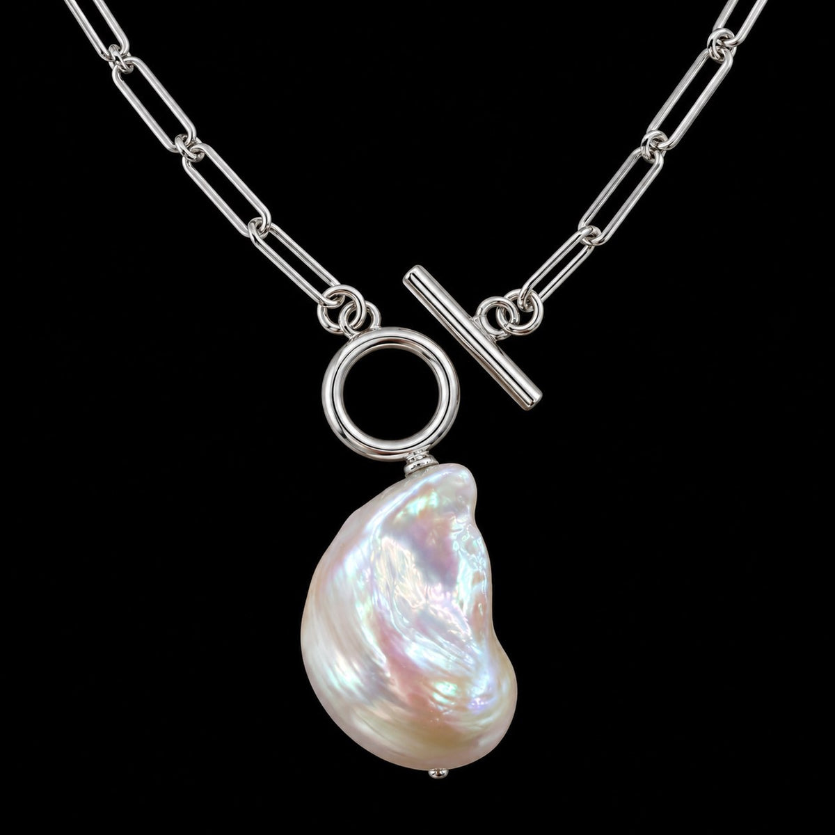Baroque Pearl Drop Necklace on Sterling Silver Paperclip Chain 894622 — second view