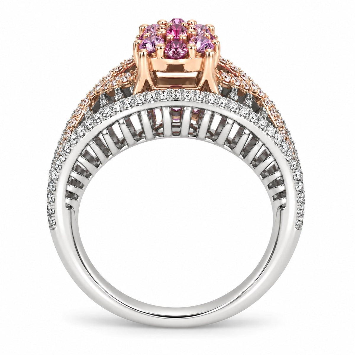 14K White & Rose Gold Pink Diamond Flower Ring 894650 — third view
