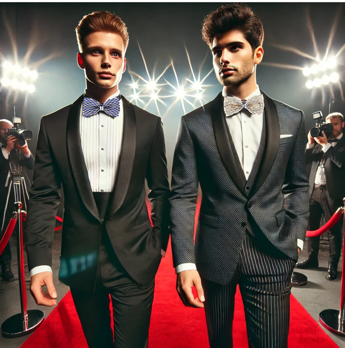 Silver Square Patterned Crystal Glam Bow Tie