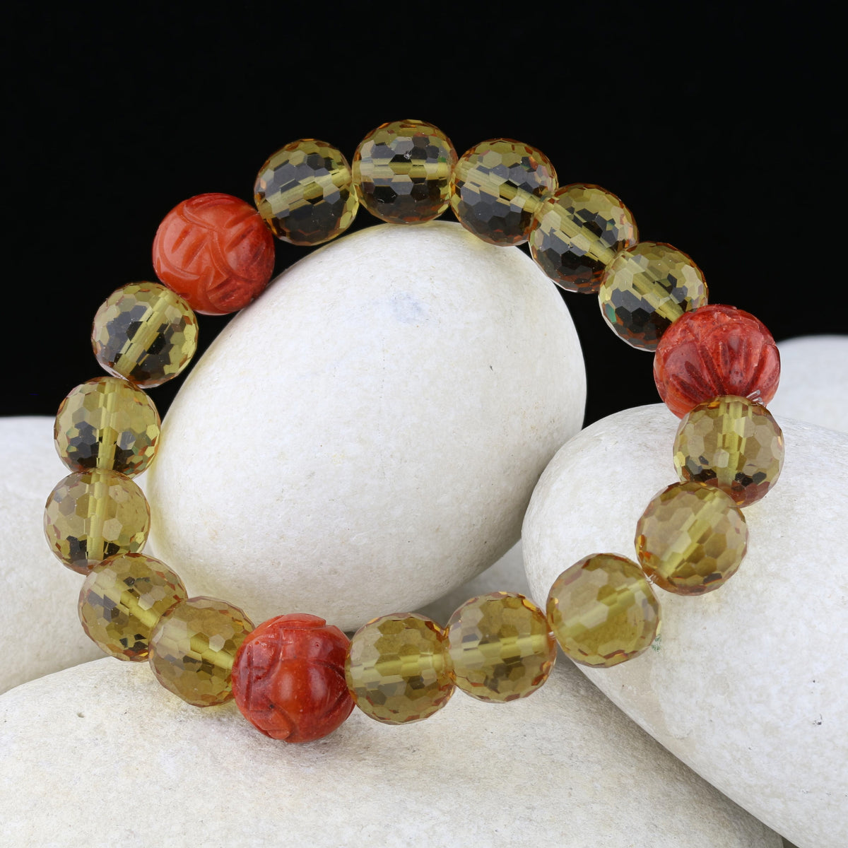 VooDooStone Bracelet with Carved Coral Accents