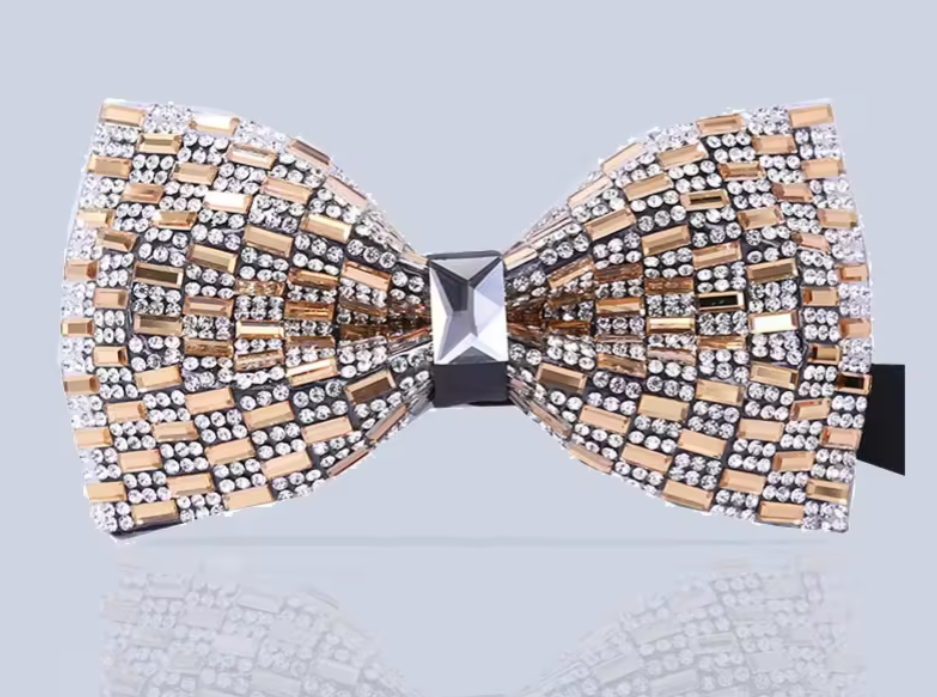 Luxurious Champagne and Silver Crystal Bow Tie