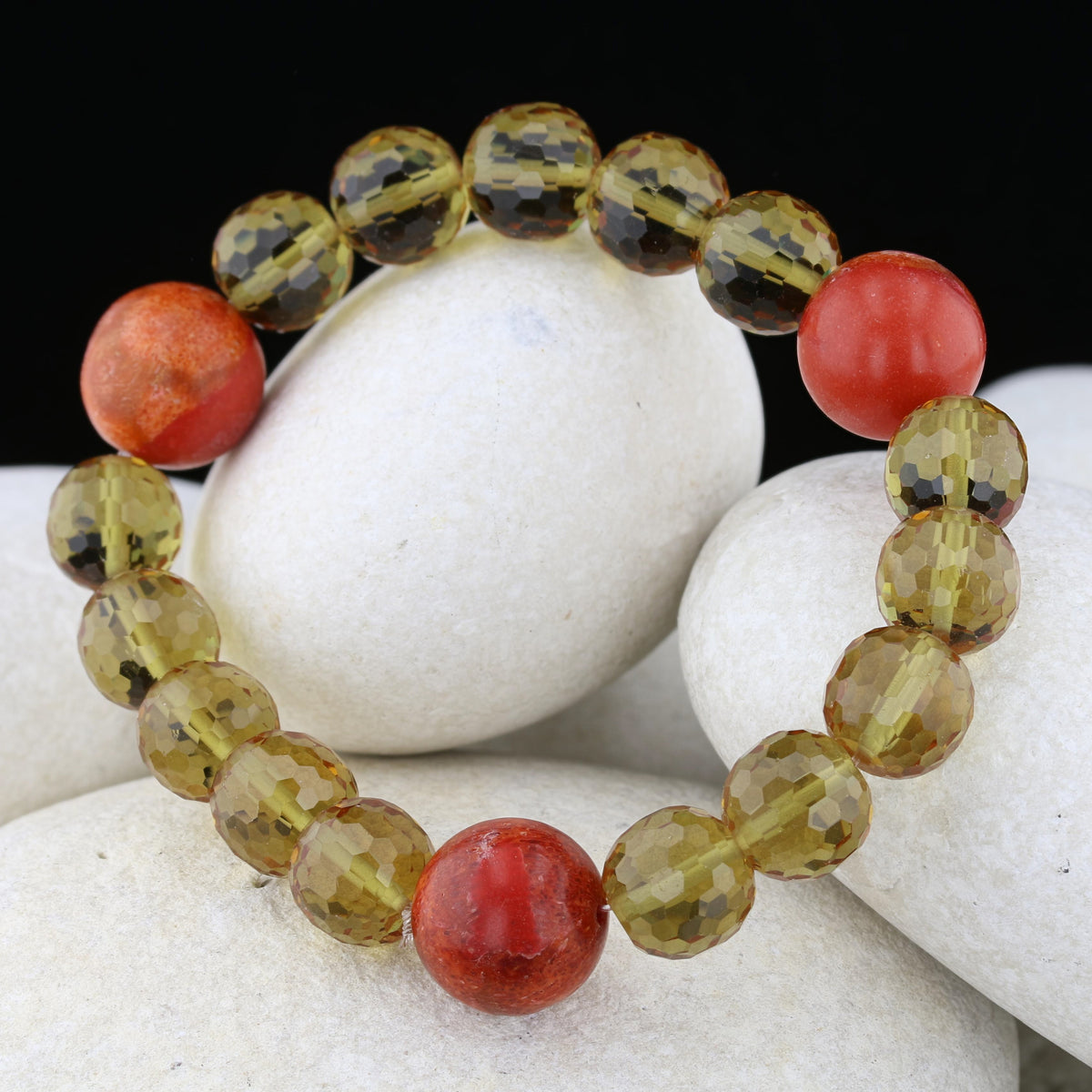 VooDooStone Bracelet with Carved Coral Accents