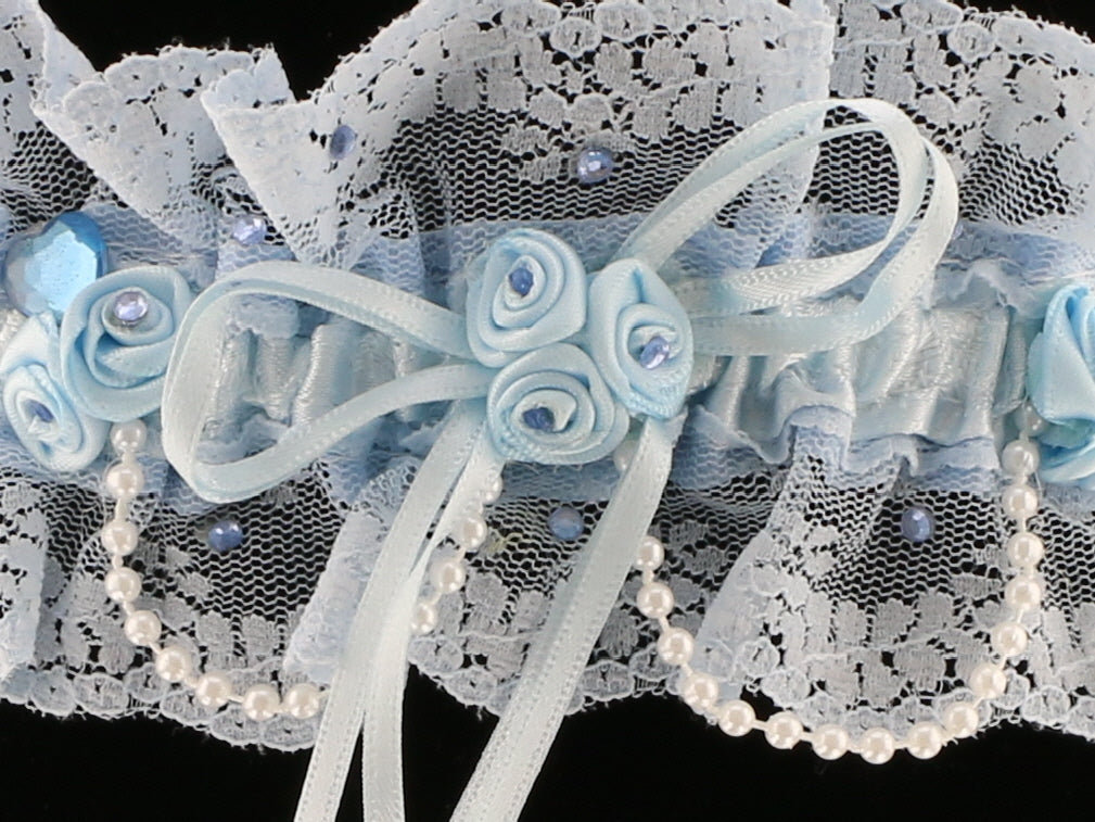 Elegant Blue Lace Wedding Garter| Handmade Victorian Style | Something Blue