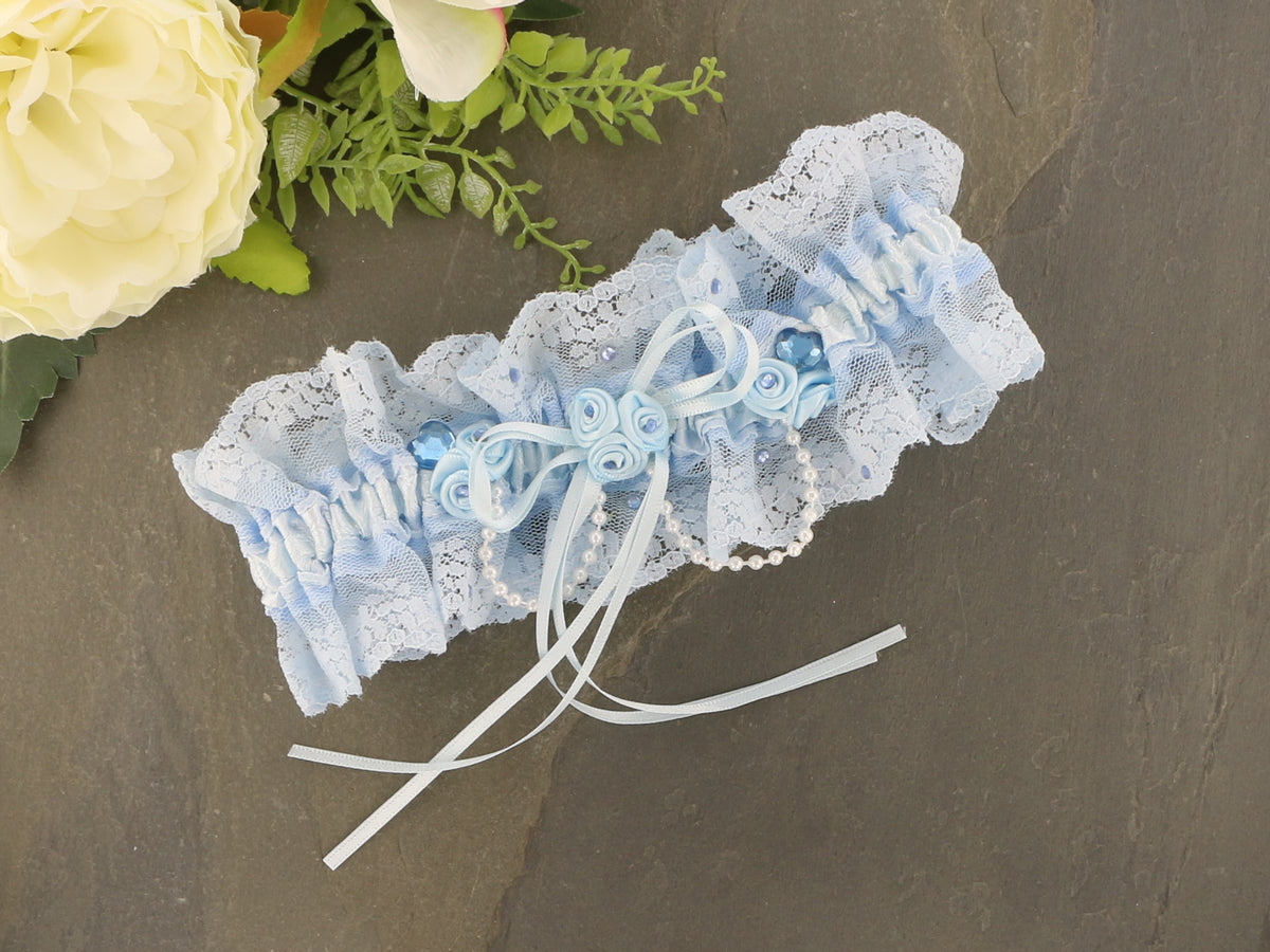 Elegant Blue Lace Wedding Garter| Handmade Victorian Style | Something Blue
