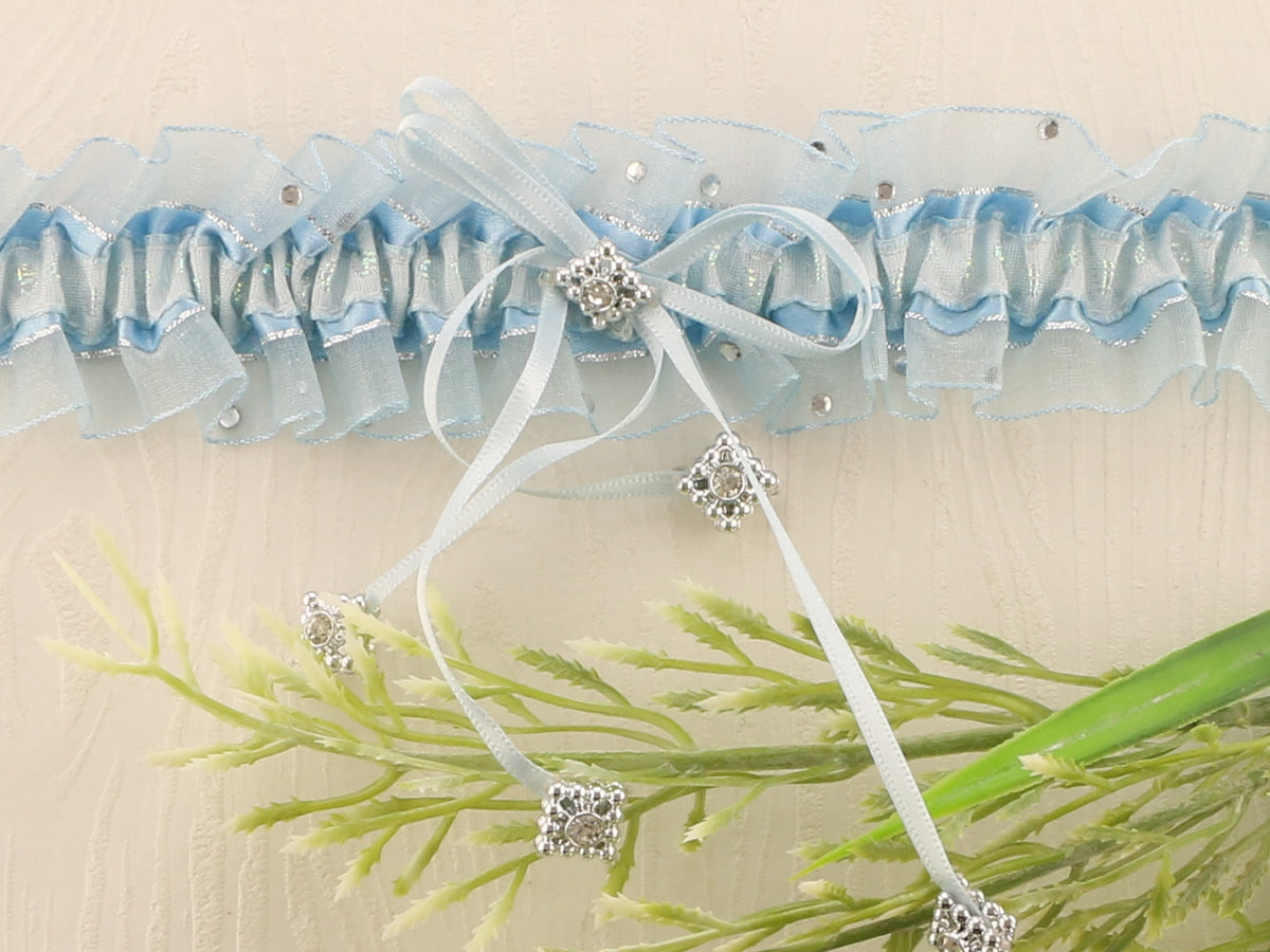 Something Blue' Voile Garter with Silver Trim | Handmade in England