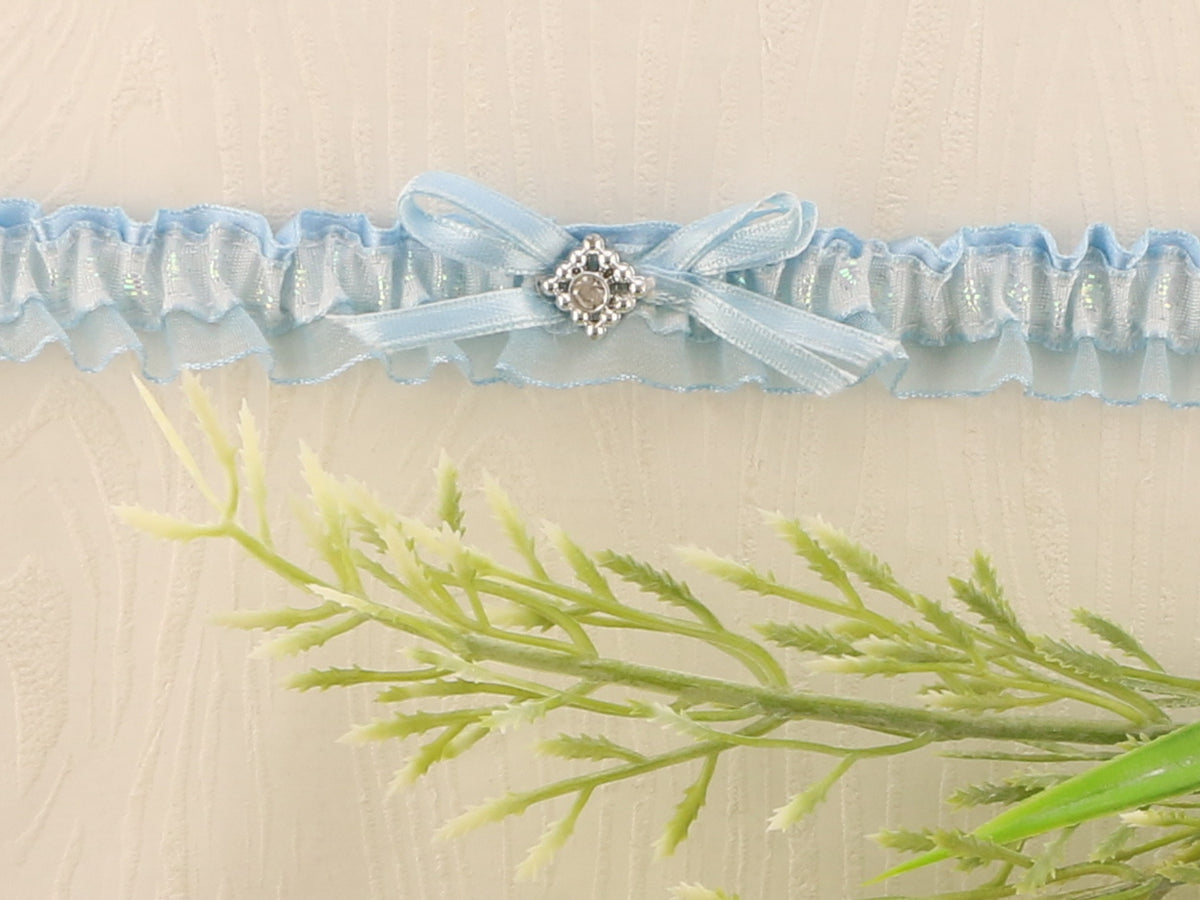 Something Blue' Voile Garter with Silver Trim | Handmade in England