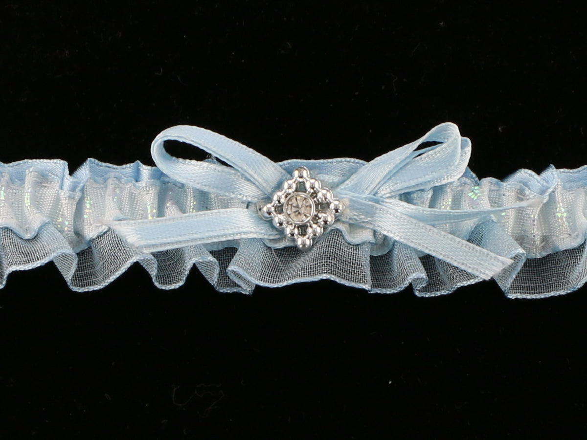 Something Blue' Voile Garter with Silver Trim | Handmade in England