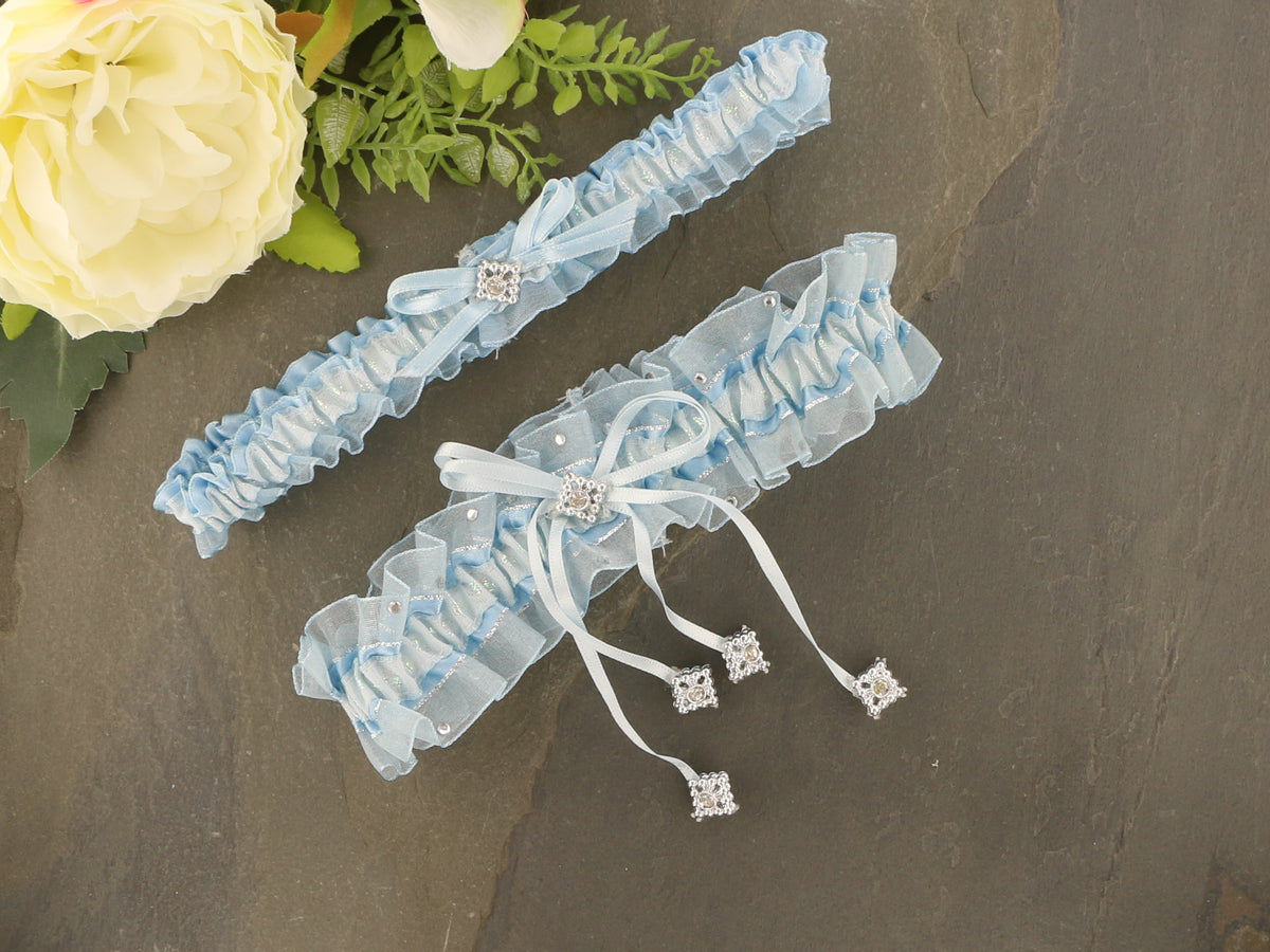 Something Blue' Voile Garter with Silver Trim | Handmade in England