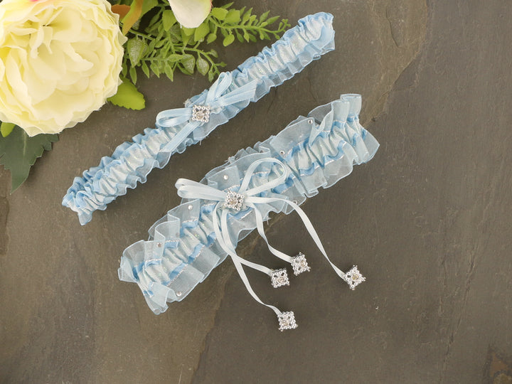 Something Blue' Voile Garter with Silver Trim | Handmade in England