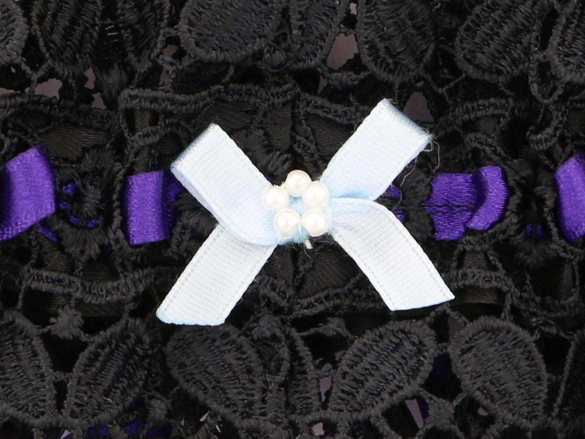 Belladonna: Guipure Black Lace Garter with Luscious Purple Satin Ribbon