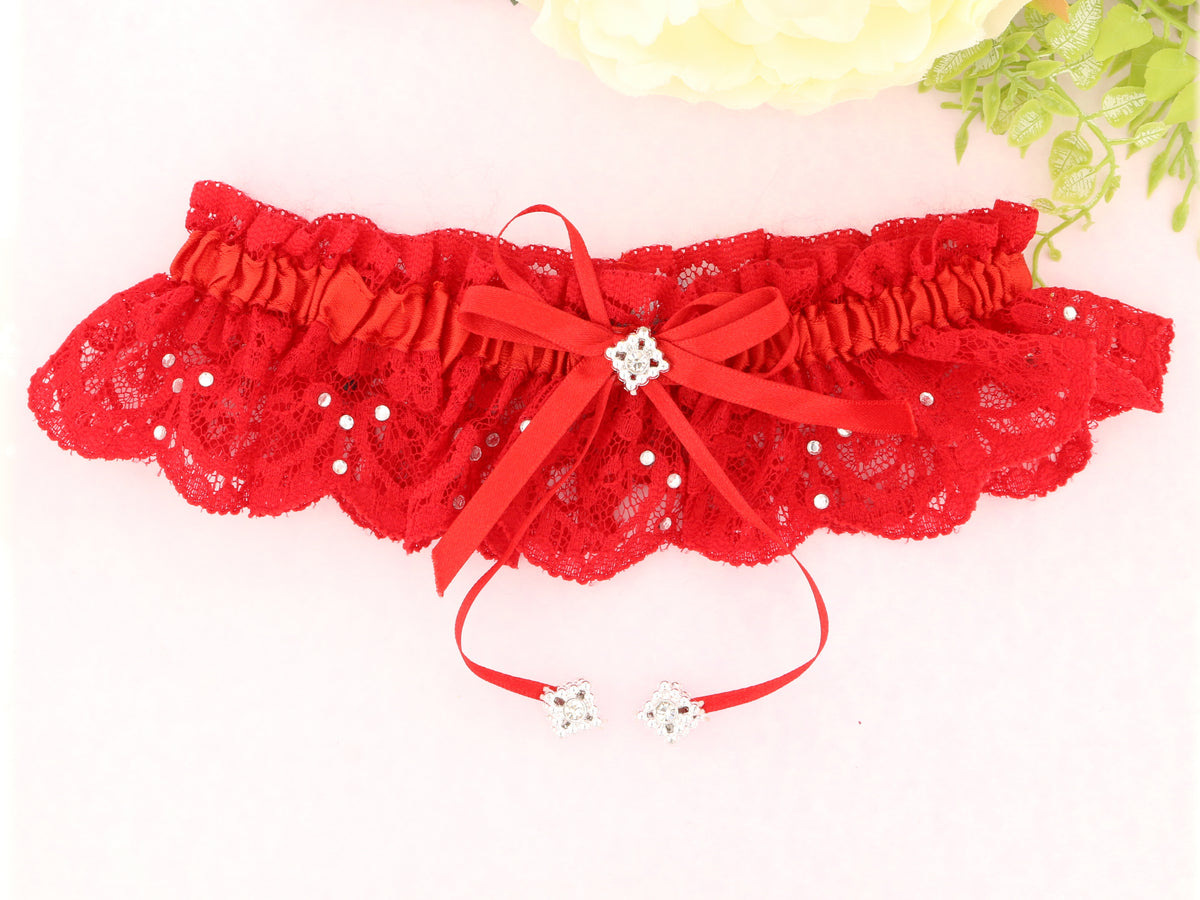 Luxurious Red Gigi Lace Bridal Garter & Toss Set