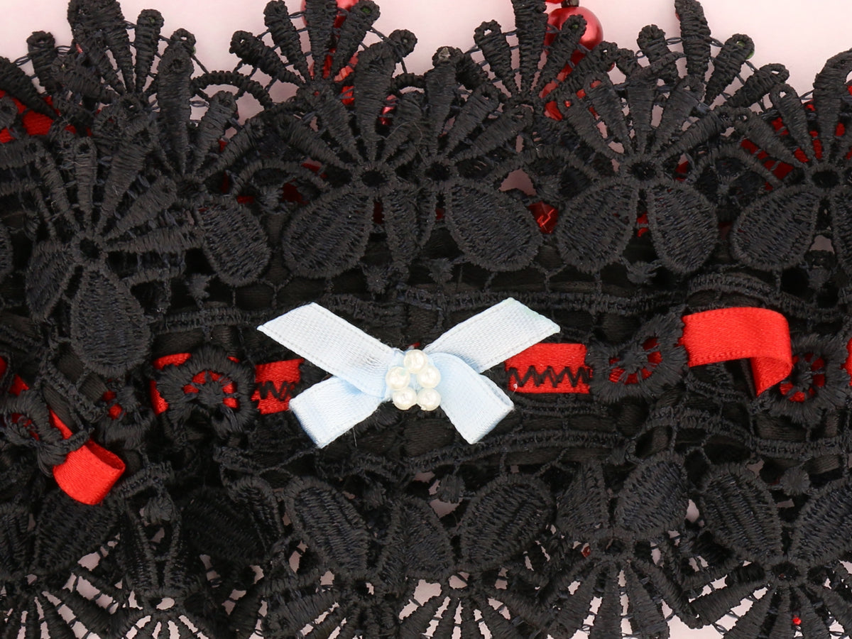 Black Guipure Lace Garter with Red Satin Ribbon