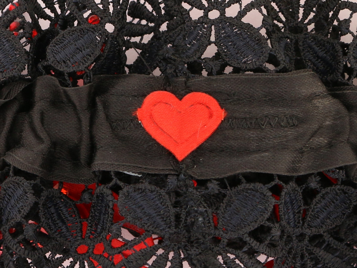 Black Guipure Lace Garter with Red Satin Ribbon