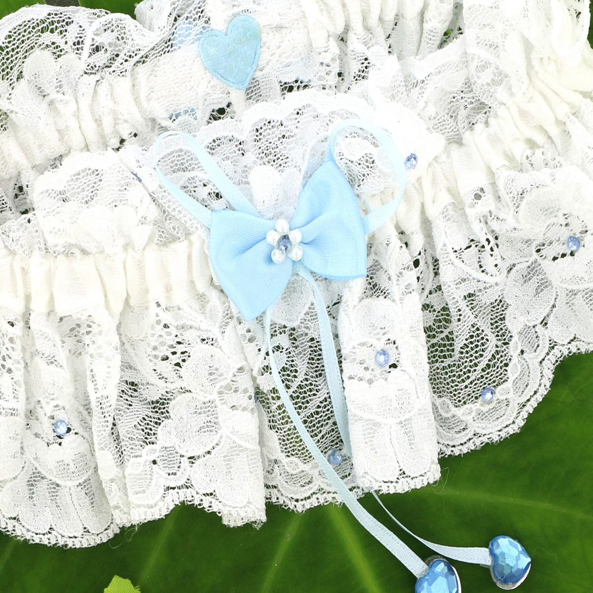 Something Blue' Voile Garter with Silver Trim in White | Handmade in England