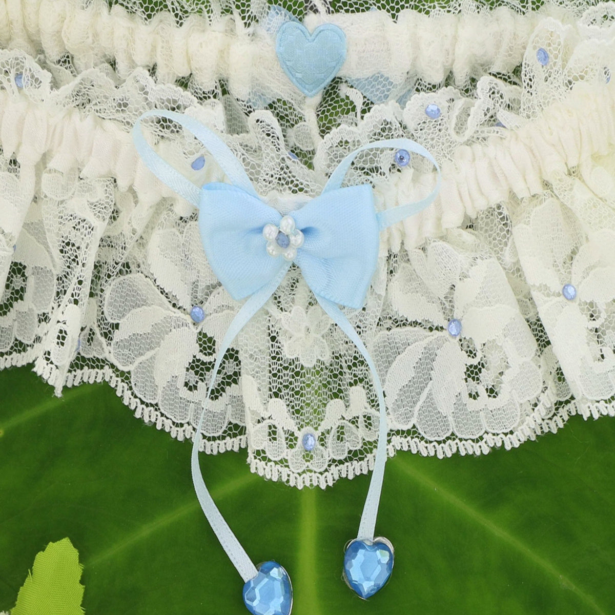 Something Blue' Voile Garter with Silver Trim in Cream| Handmade in England